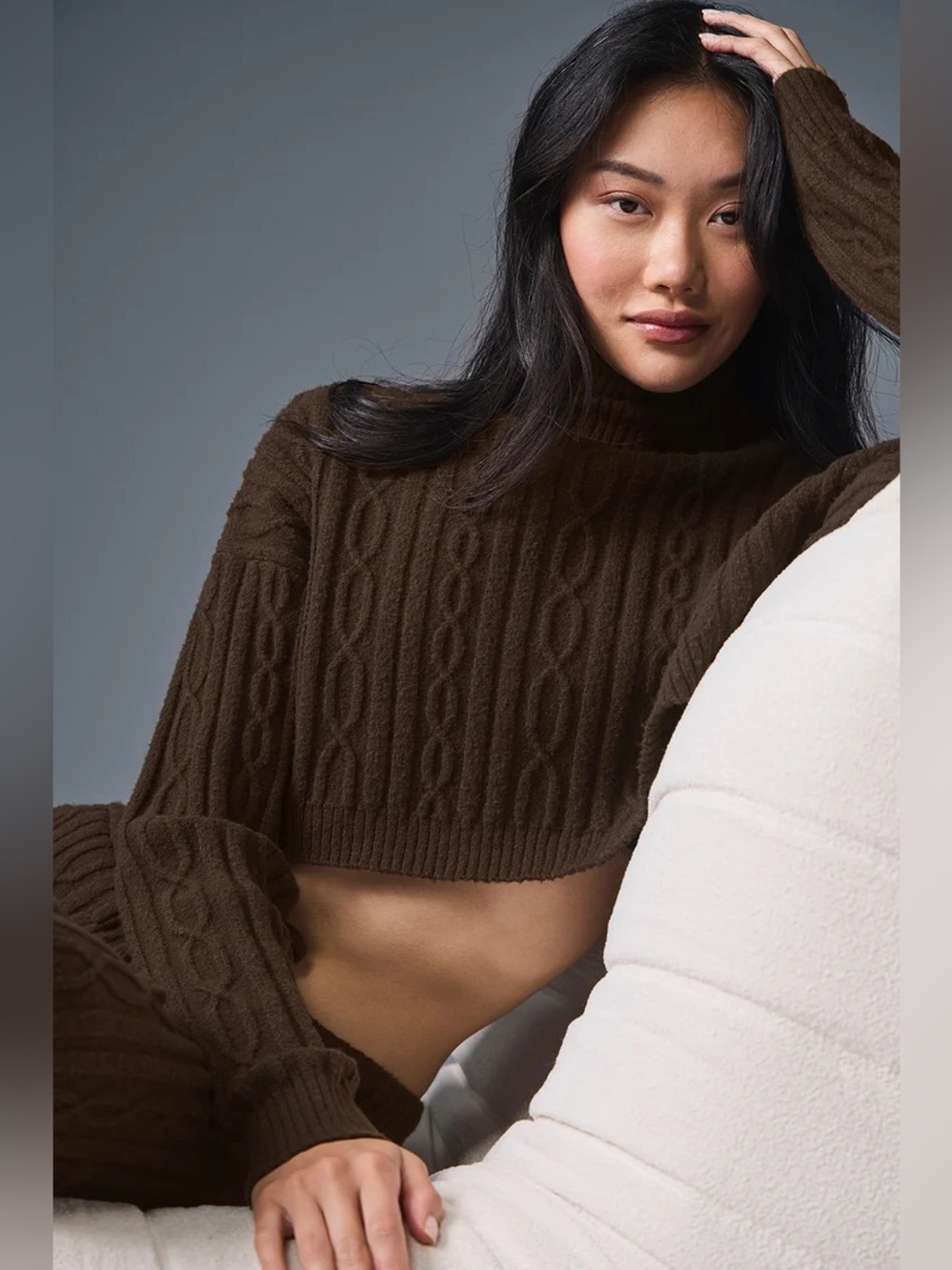ALO YOGA Cable Knit Cropped Winter Bliss Turtleneck Long Sleeve size small - Picture 2 of 9